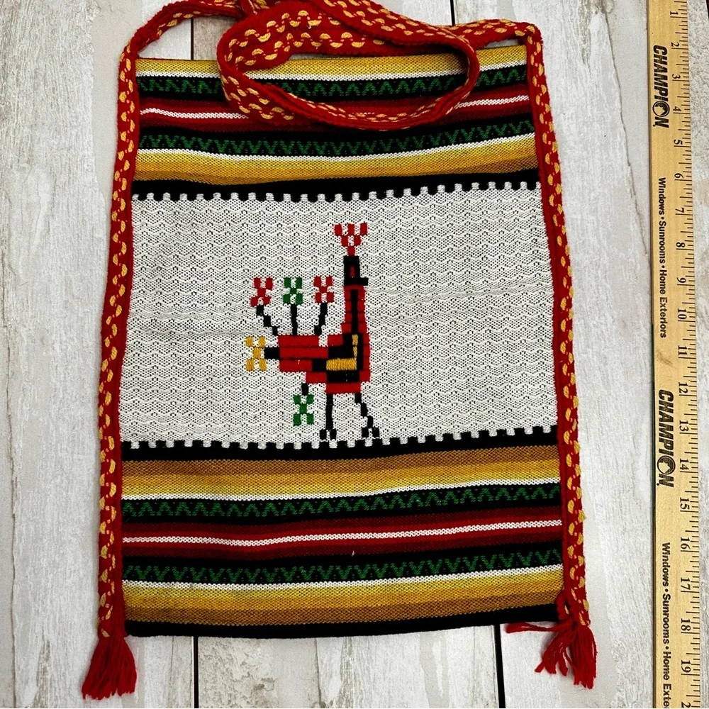 Vintage Multicolor Woven Hobo Tote Bag Boho Festival Fairycore Western Tassels